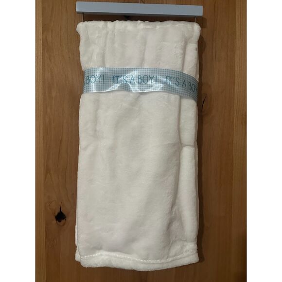 Logan & Lilly Born in 2026 White Baby Blanket with Blue Embroidery 30"x40" NWT - Picture 2 of 3